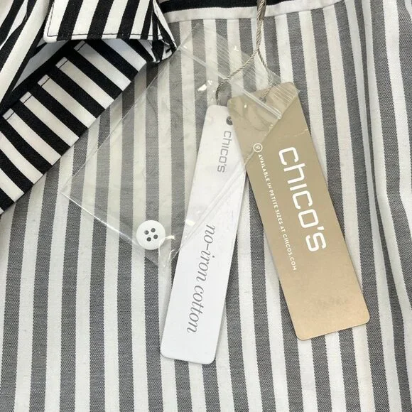 SOLD NWT CHICOS Size 0P Petite Small No-Iron Long Sleeve White Striped Shirt - Picture 10 of 16